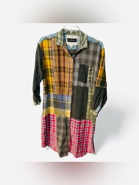 Sundance X Citron Santa Monica Women’s Flannel Patch Shirtdress Size S Oversized